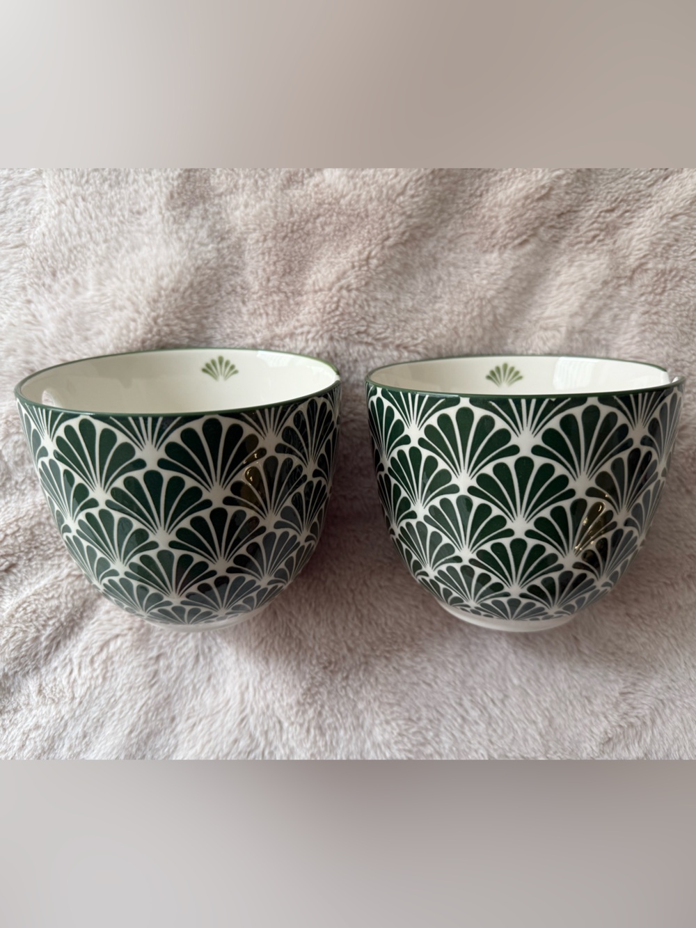 Crofton Ceramic Ramen Bowl Green Scallop Set of 2